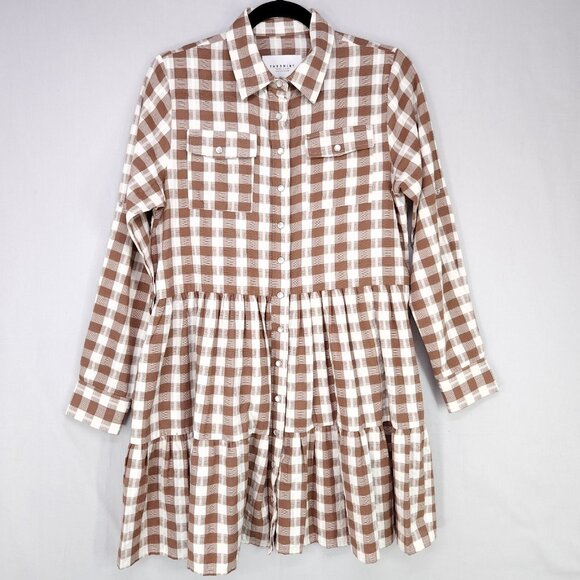 The Shirt by Rochelle Behrens Babydoll Shirt Dress Small Snap Button Up Plaid - Picture 1 of 14